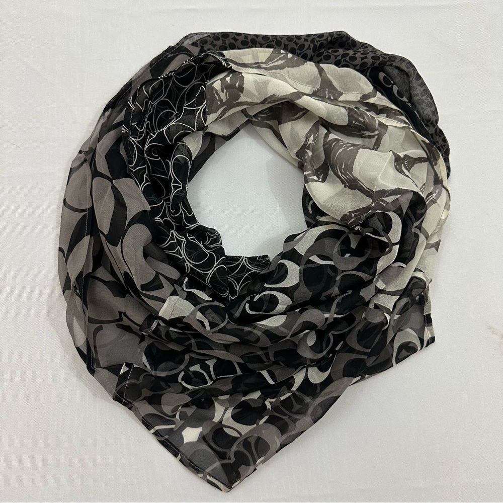 Coach square silk black and white bandana scarf